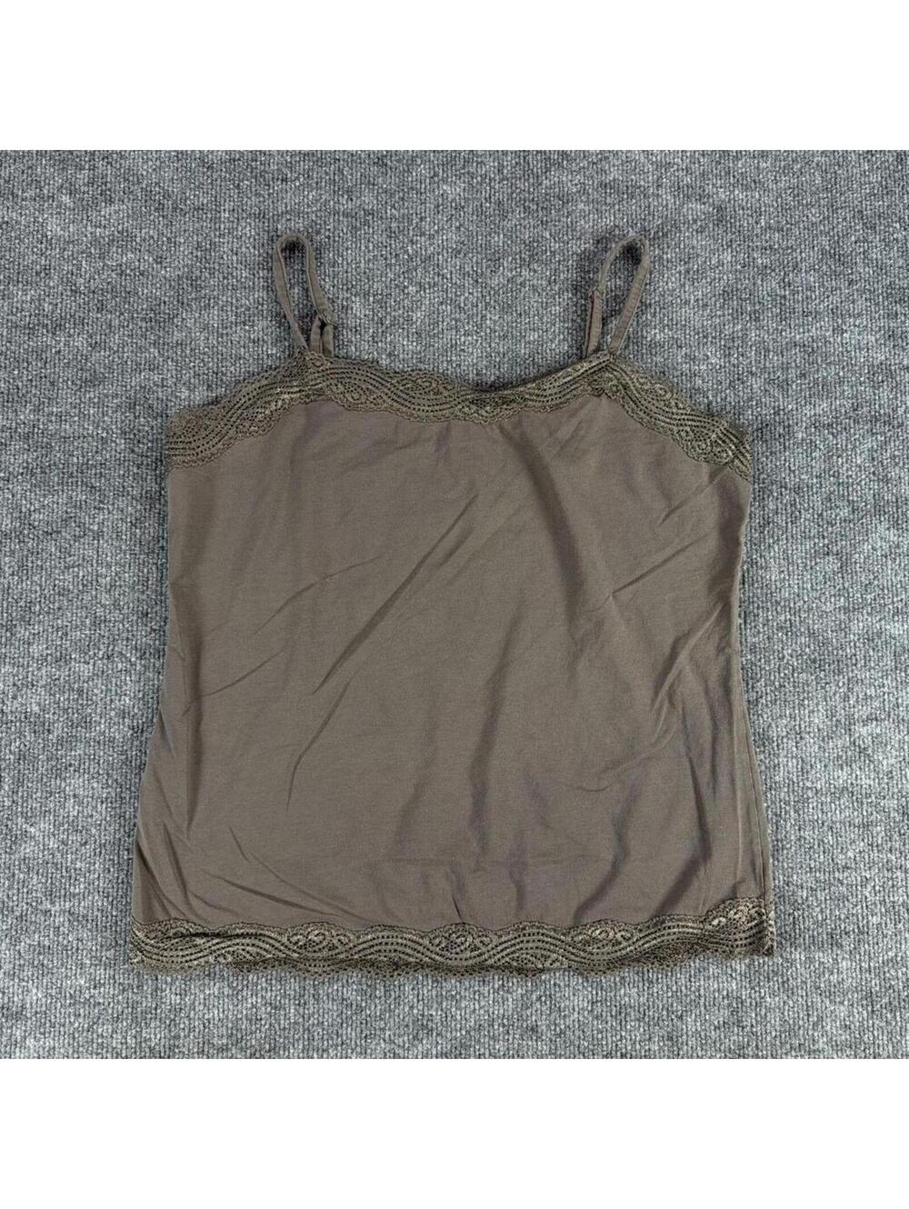 Ann‎ Taylor Brown Lace Trim Camisole Tank Top Large Cami Spring Summer Layers